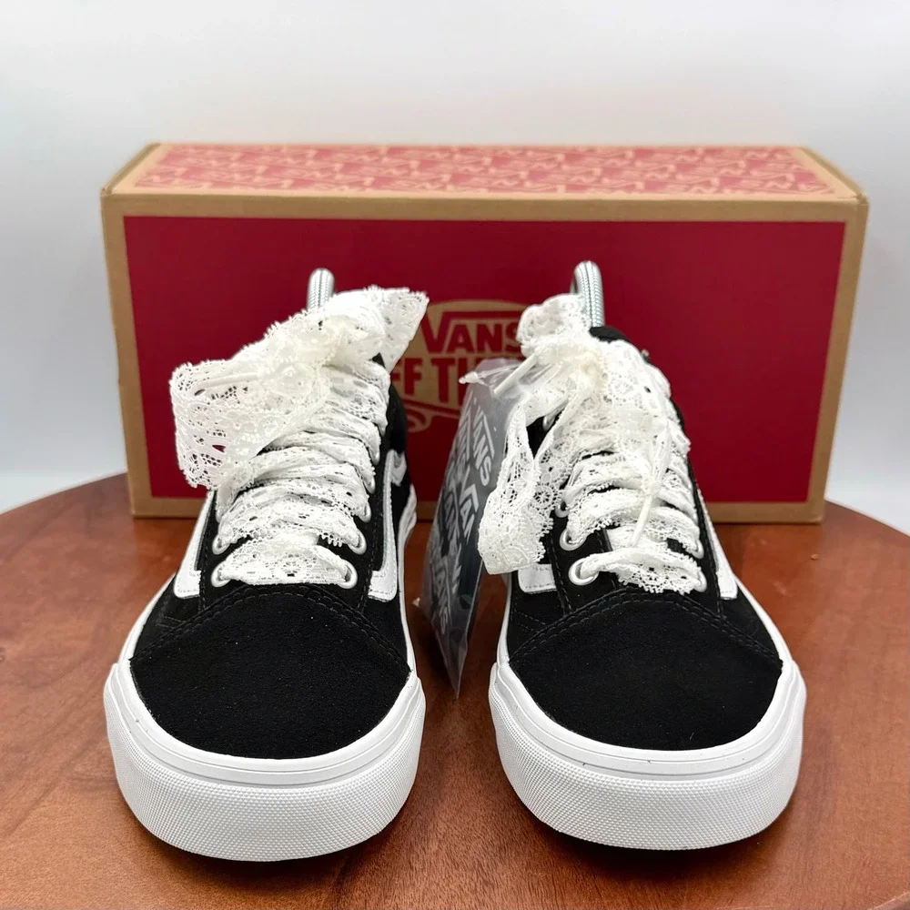 Vans Old Skool Pop‎ Lace Black Suede Skate Shoe Sneakers Womens 8.5 Coquette